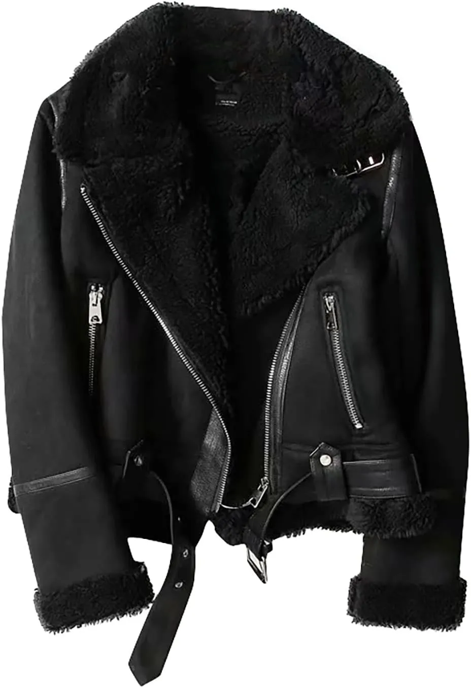 BAXLIMEK Faux Leather Jacket For Women,2023 Fall Winter Trendy Thicken Warm Lapel Shaggy Fuzzy Fleece Lined Sherpa Jackets