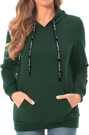 Bearsland Women's Maternity Sporty Hoodie Breastfeeding Shirt Nursing Sweatshirt with Pockets