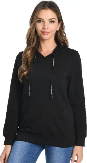 Bearsland Women's Maternity Sporty Hoodie Breastfeeding Shirt Nursing Sweatshirt with Pockets
