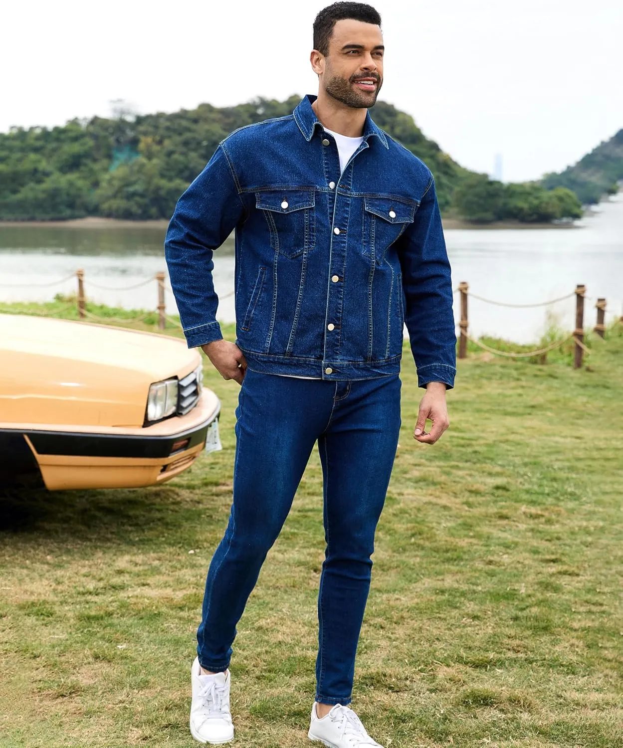 Bindefon Denim Jackets for Men Trucker Jean Jacket Unlined Coats Spring Fall Outfits