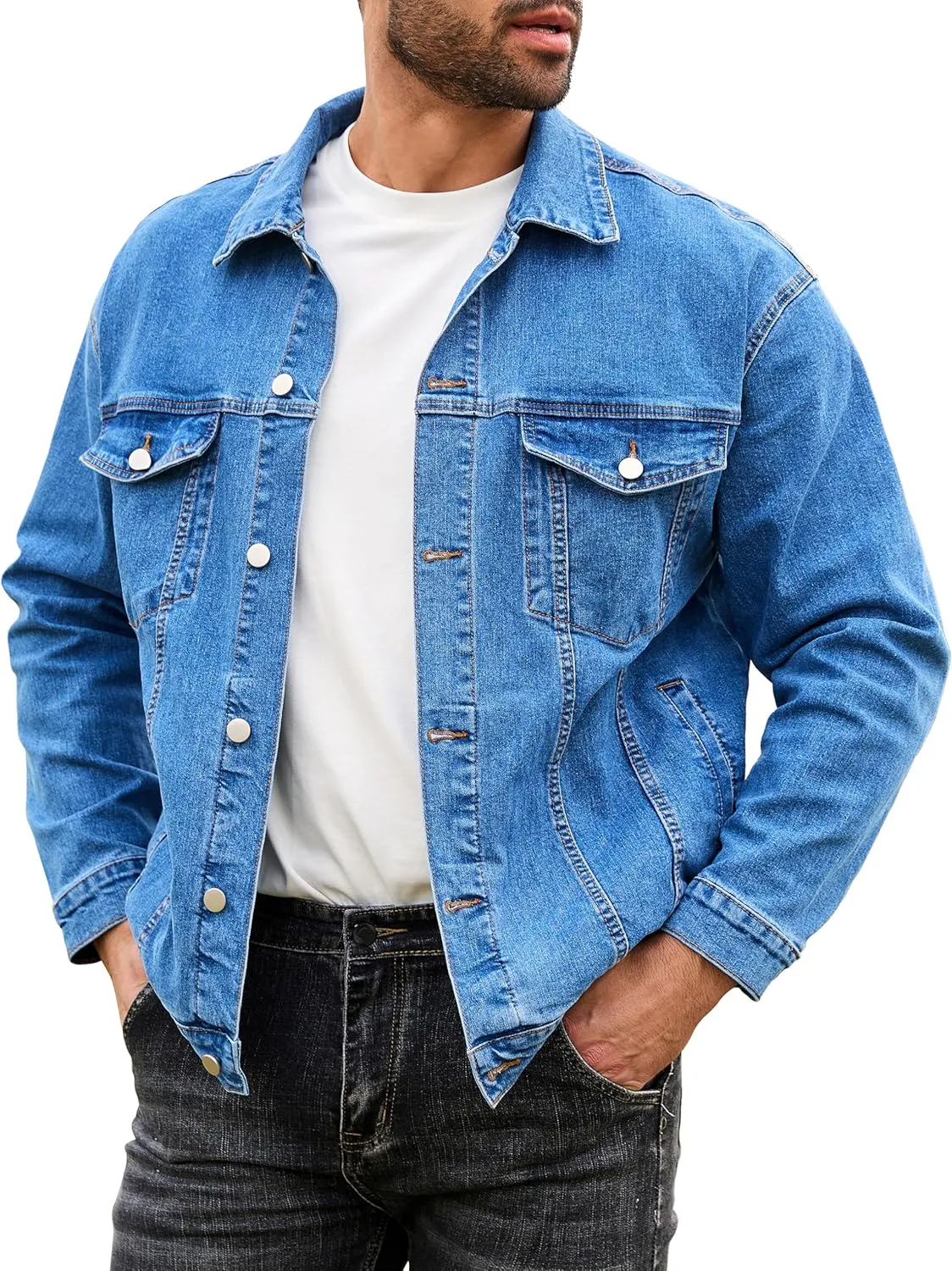 Bindefon Denim Jackets for Men Trucker Jean Jacket Unlined Coats Spring Fall Outfits