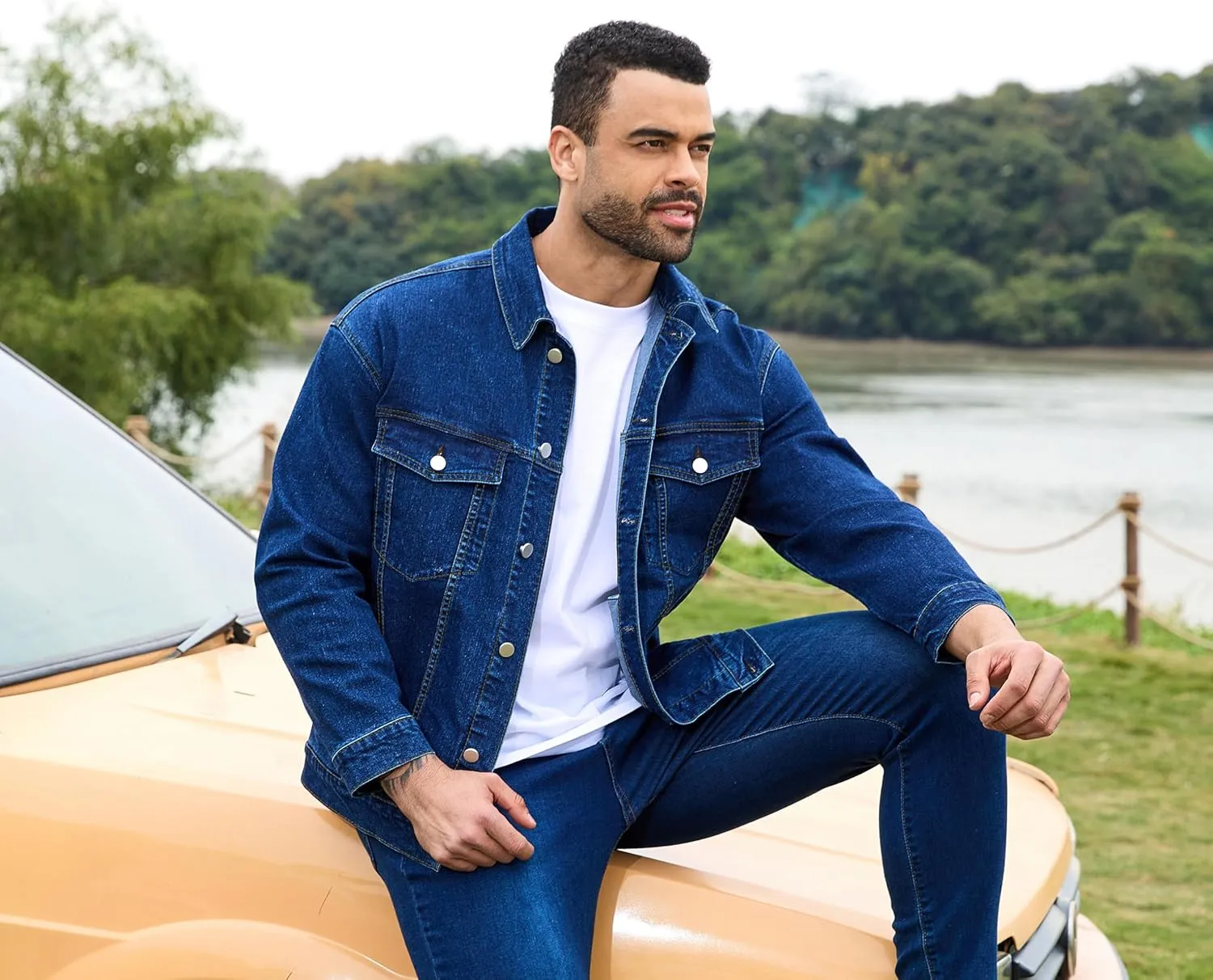 Bindefon Denim Jackets for Men Trucker Jean Jacket Unlined Coats Spring Fall Outfits