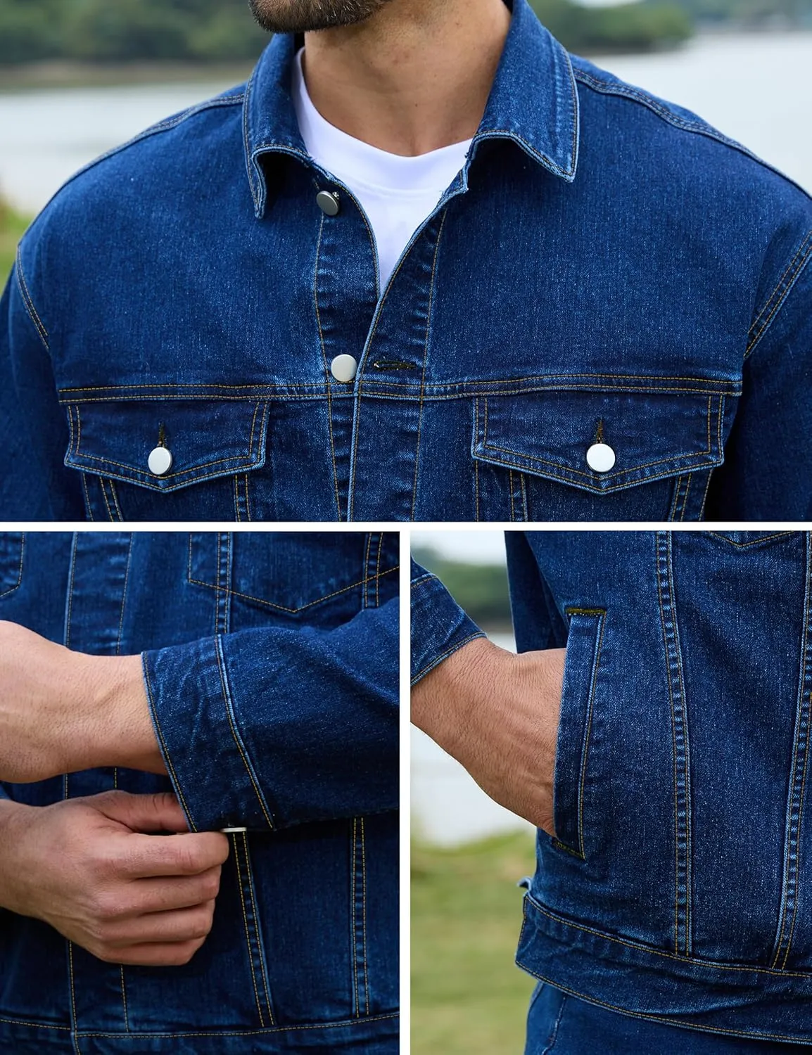 Bindefon Denim Jackets for Men Trucker Jean Jacket Unlined Coats Spring Fall Outfits