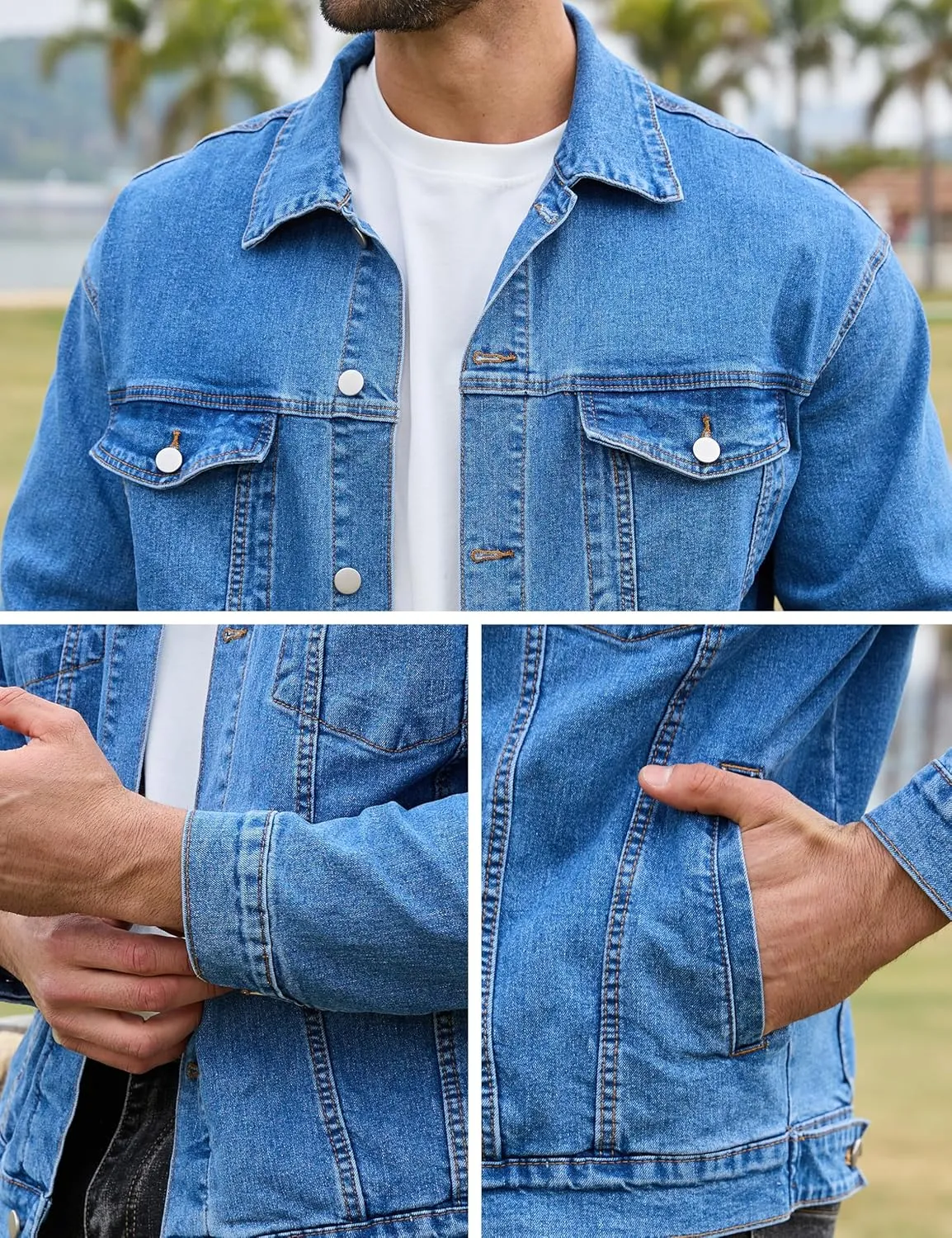Bindefon Denim Jackets for Men Trucker Jean Jacket Unlined Coats Spring Fall Outfits