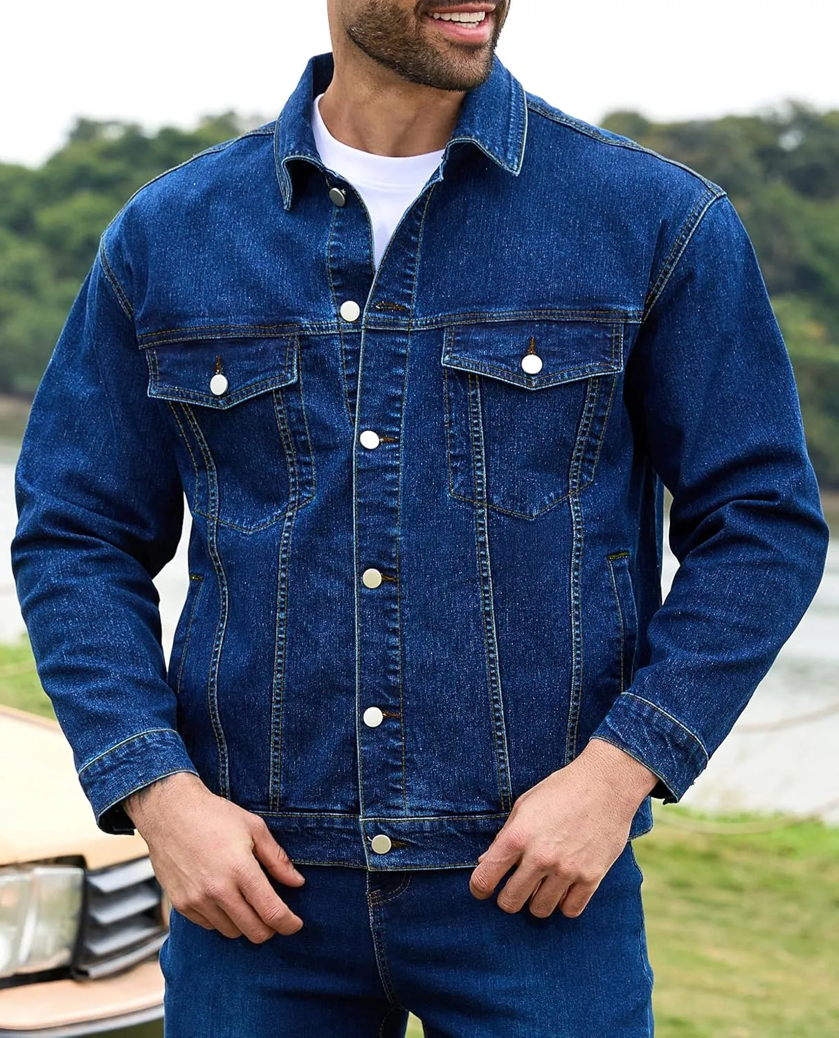 Bindefon Denim Jackets for Men Trucker Jean Jacket Unlined Coats Spring Fall Outfits