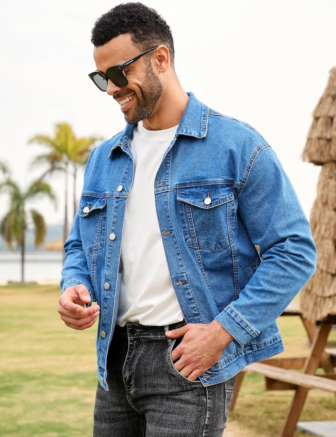 Bindefon Denim Jackets for Men Trucker Jean Jacket Unlined Coats Spring Fall Outfits