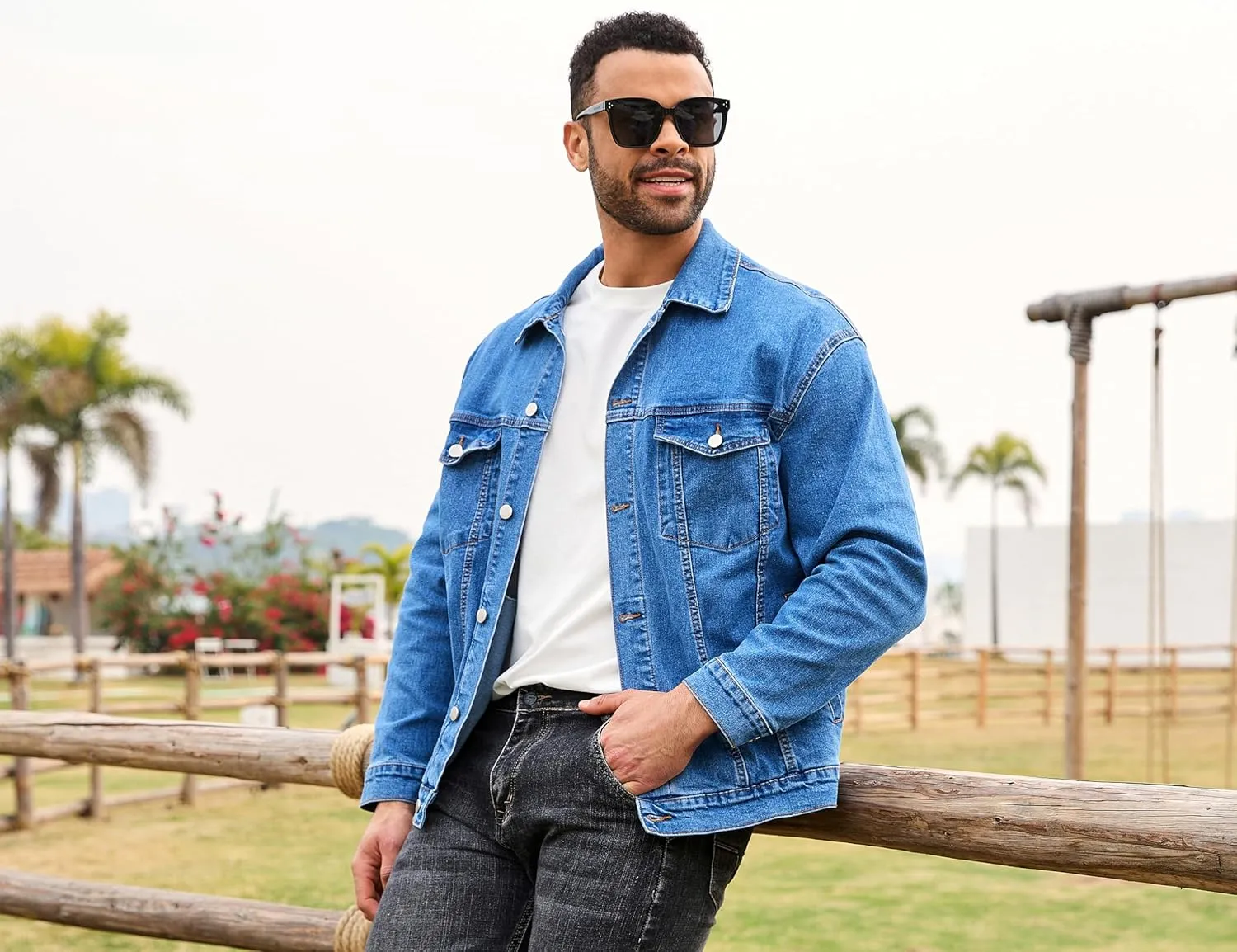 Bindefon Denim Jackets for Men Trucker Jean Jacket Unlined Coats Spring Fall Outfits