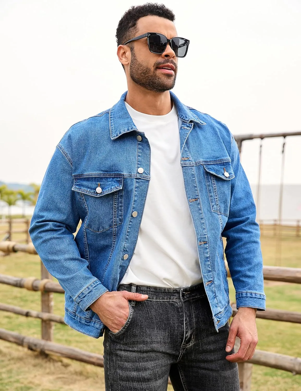 Bindefon Denim Jackets for Men Trucker Jean Jacket Unlined Coats Spring Fall Outfits