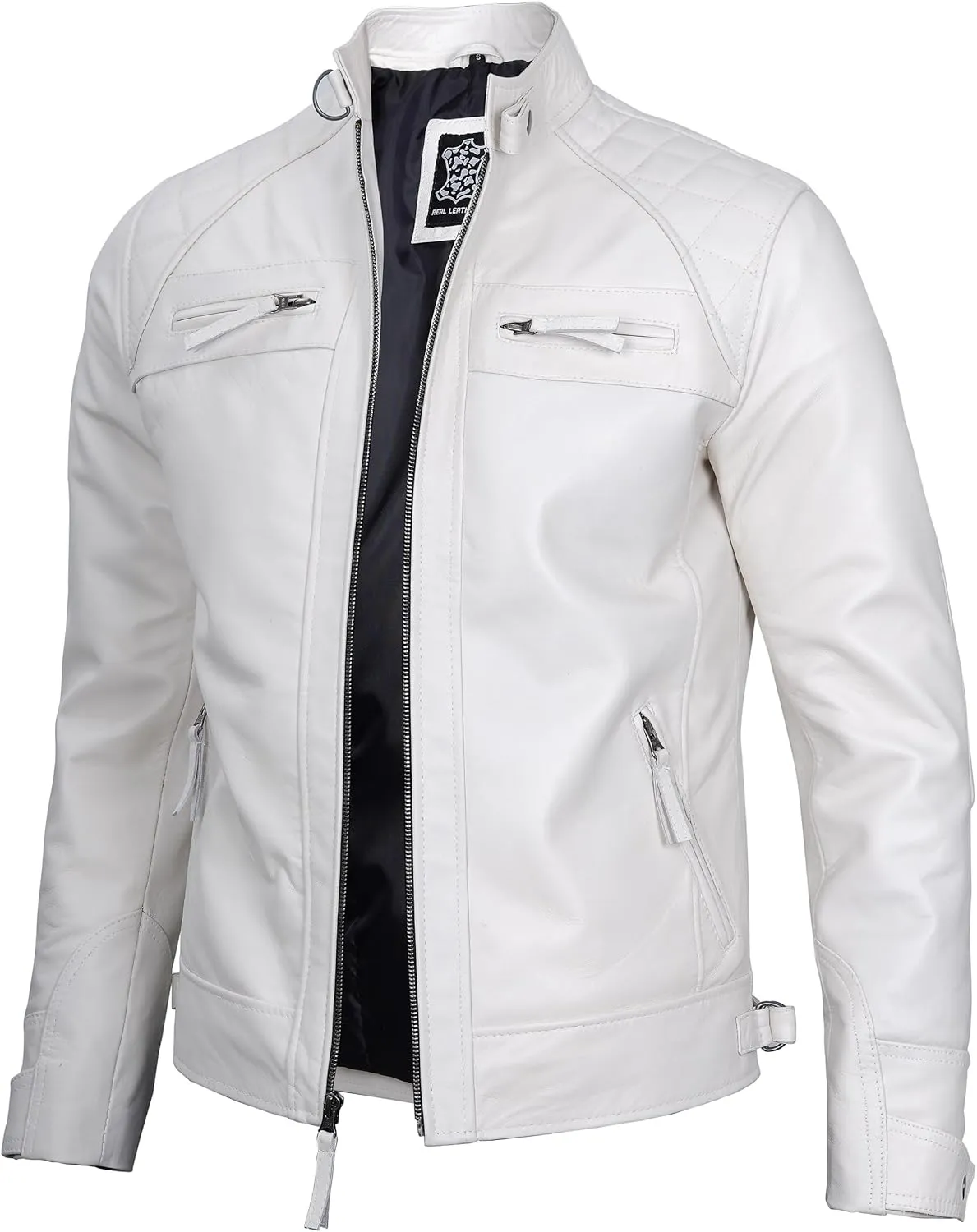 Blingsoul Leather Jacket Men - Quilted Cafe Racer Leather Jackets For Men