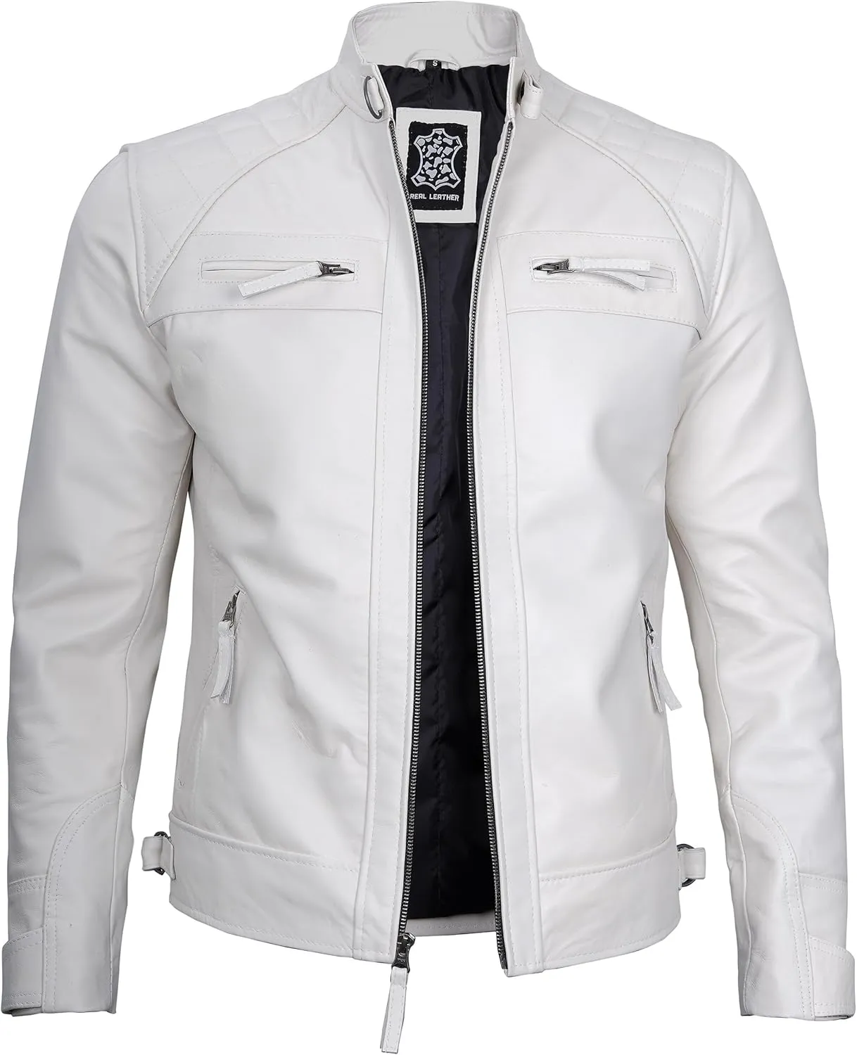 Blingsoul Leather Jacket Men - Quilted Cafe Racer Leather Jackets For Men