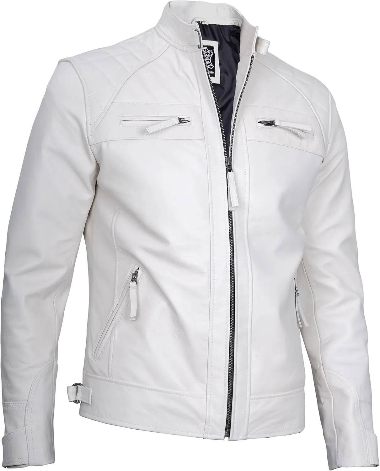 Blingsoul Leather Jacket Men - Quilted Cafe Racer Leather Jackets For Men