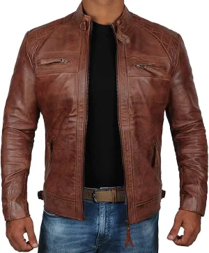 Blingsoul Leather Jacket Men - Quilted Cafe Racer Leather Jackets For Men