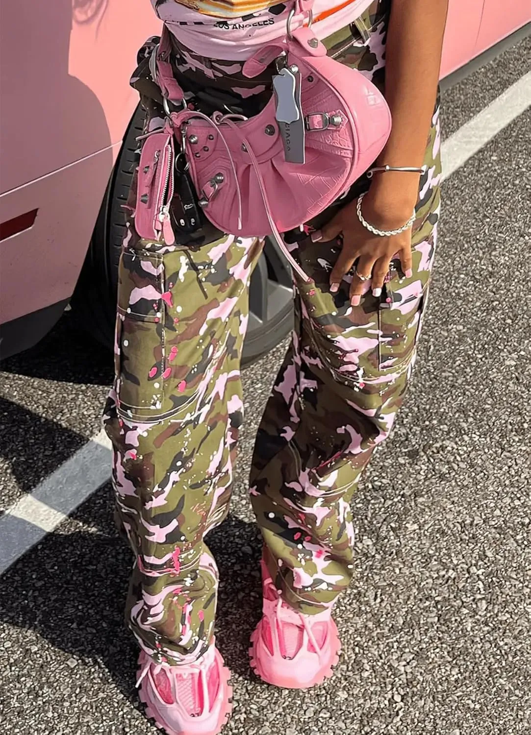 Camo Pants Women High Waist Baggy Wide Leg Camouflage Army Fatigue Jean Trousers Slim Fit Pockets Joggers Sweatpants