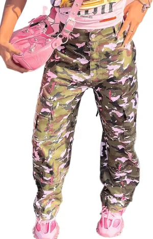 Camo Pants Women High Waist Baggy Wide Leg Camouflage Army Fatigue Jean Trousers Slim Fit Pockets Joggers Sweatpants