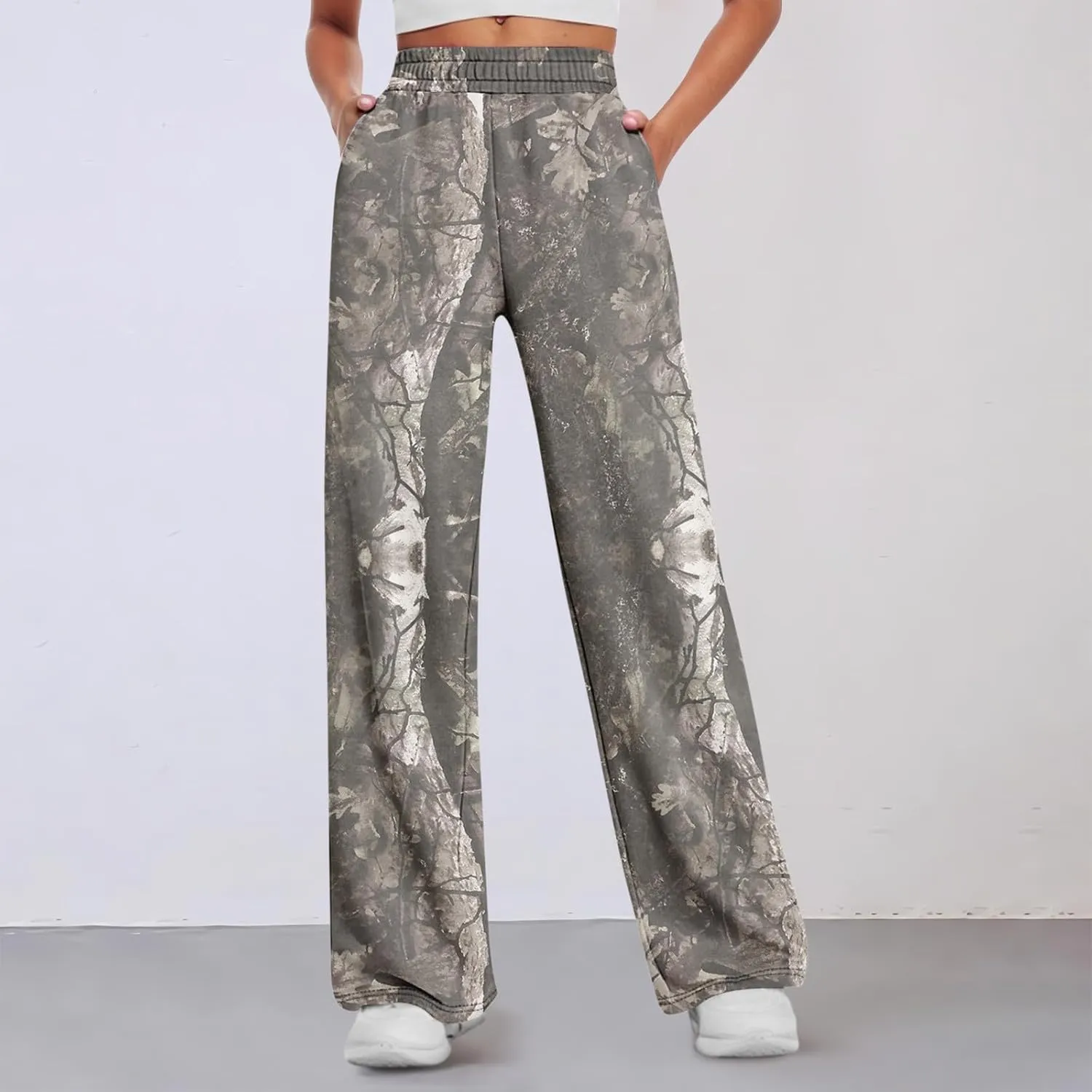 Camo Pants Womens Elastic Waisted Joggers Sweatpant Wide Leg Casual Baggy Sweatpants Camouflage Pant for Women