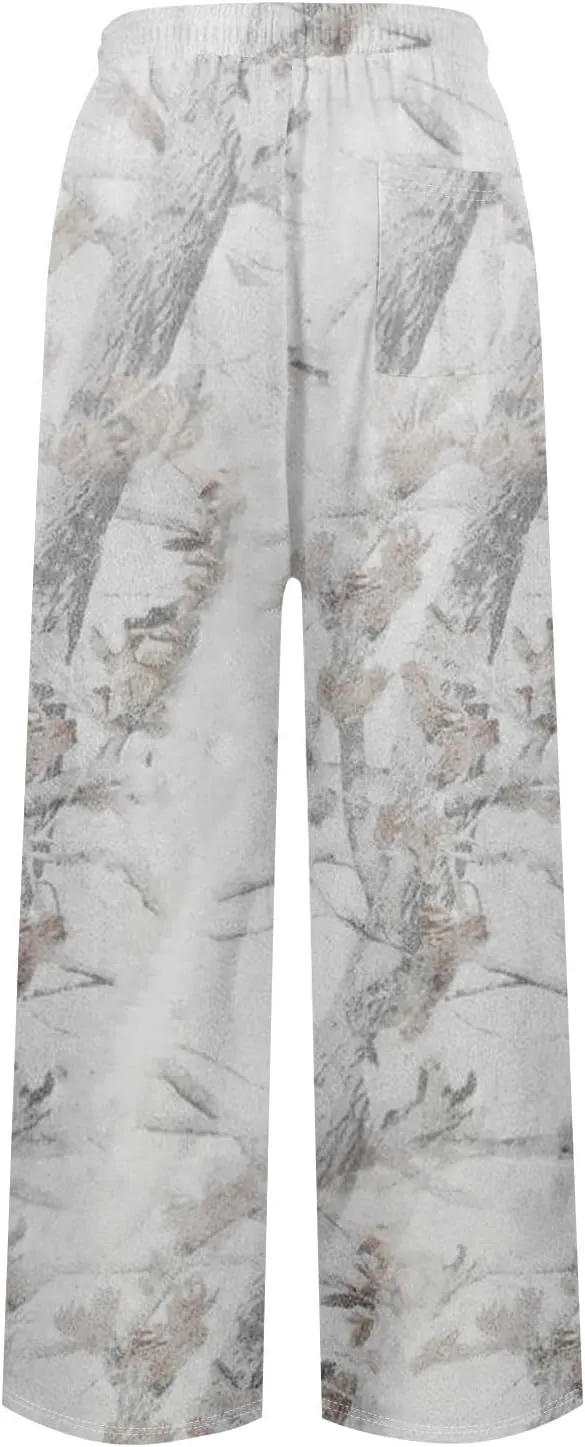 Camo Pants Womens Elastic Waisted Joggers Sweatpant Wide Leg Casual Baggy Sweatpants Camouflage Pant for Women