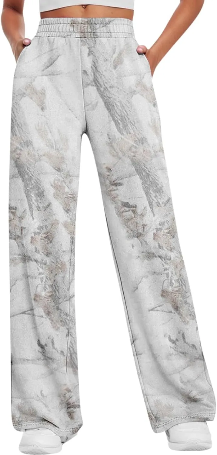 Camo Pants Womens Elastic Waisted Joggers Sweatpant Wide Leg Casual Baggy Sweatpants Camouflage Pant for Women