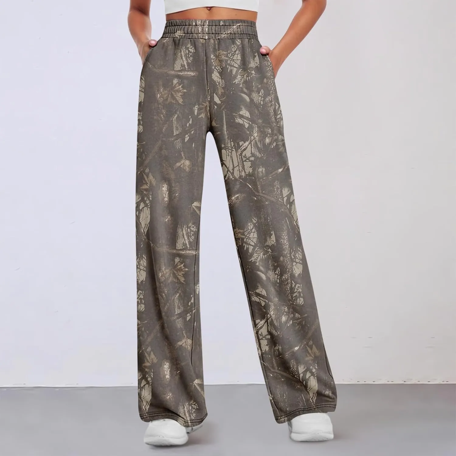 Camo Pants Womens Elastic Waisted Joggers Sweatpant Wide Leg Casual Baggy Sweatpants Camouflage Pant for Women