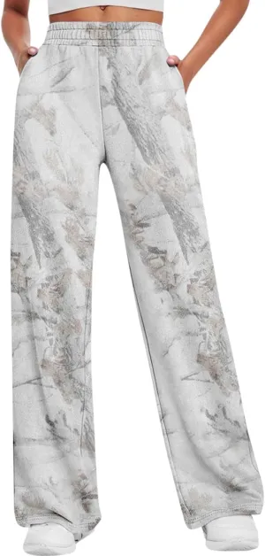 Camo Pants Womens Elastic Waisted Joggers Sweatpant Wide Leg Casual Baggy Sweatpants Camouflage Pant for Women