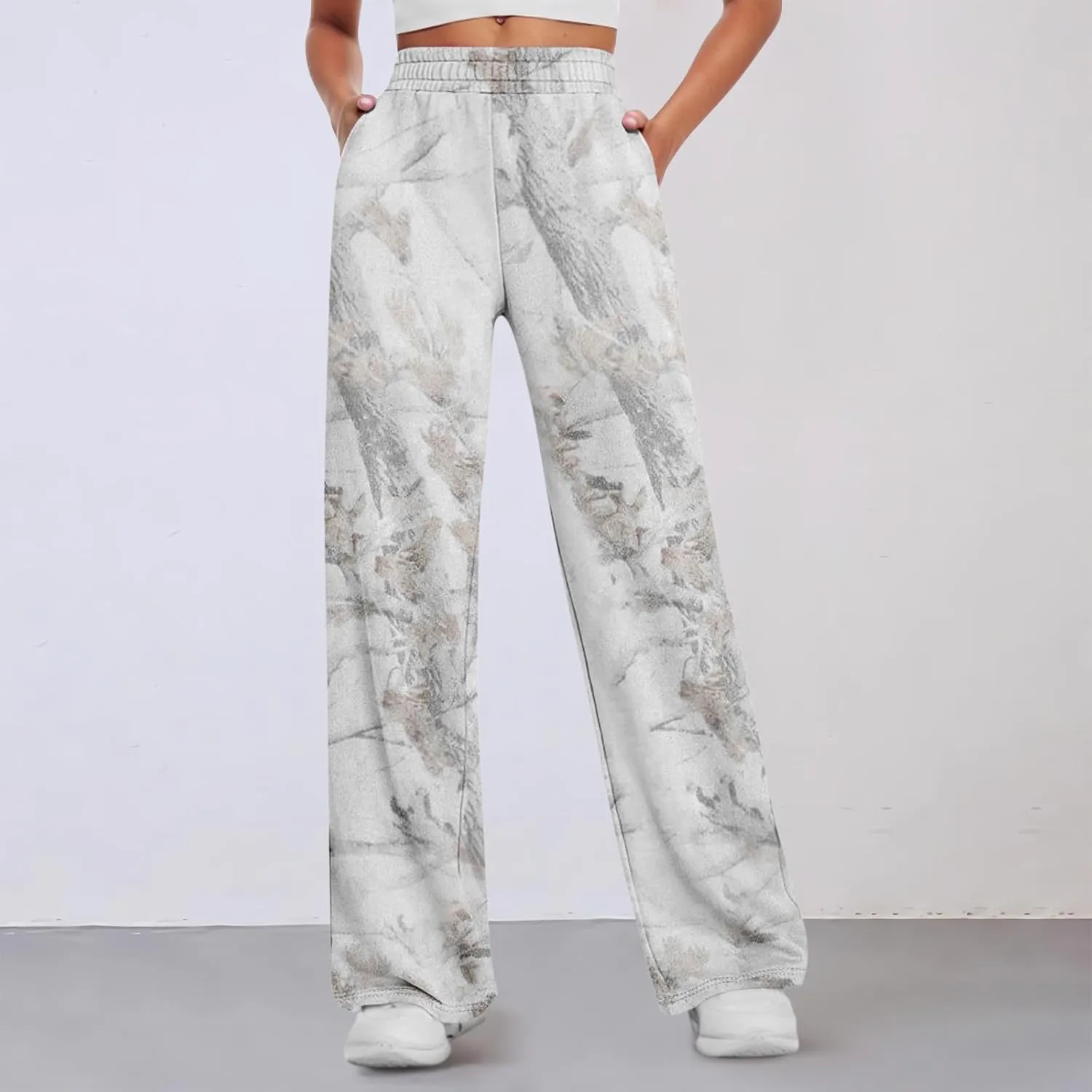 Camo Pants Womens Elastic Waisted Joggers Sweatpant Wide Leg Casual Baggy Sweatpants Camouflage Pant for Women