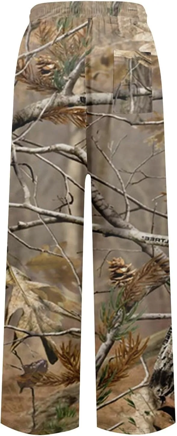 Camo Pants Womens Elastic Waisted Joggers Sweatpant Wide Leg Casual Baggy Sweatpants Camouflage Pant for Women