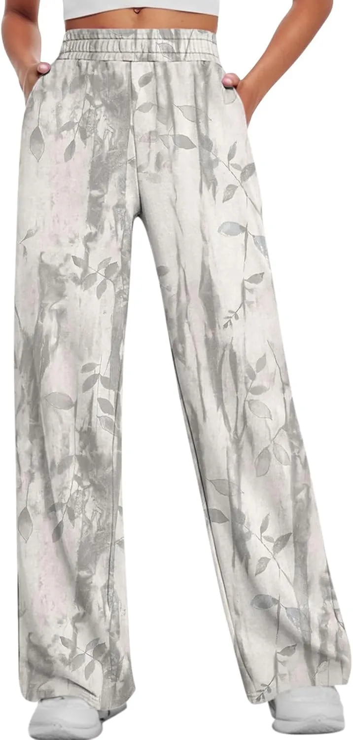 Camo Pants Womens Elastic Waisted Joggers Sweatpant Wide Leg Casual Baggy Sweatpants Camouflage Pant for Women