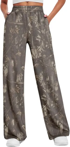 Camo Pants Womens Elastic Waisted Joggers Sweatpant Wide Leg Casual Baggy Sweatpants Camouflage Pant for Women