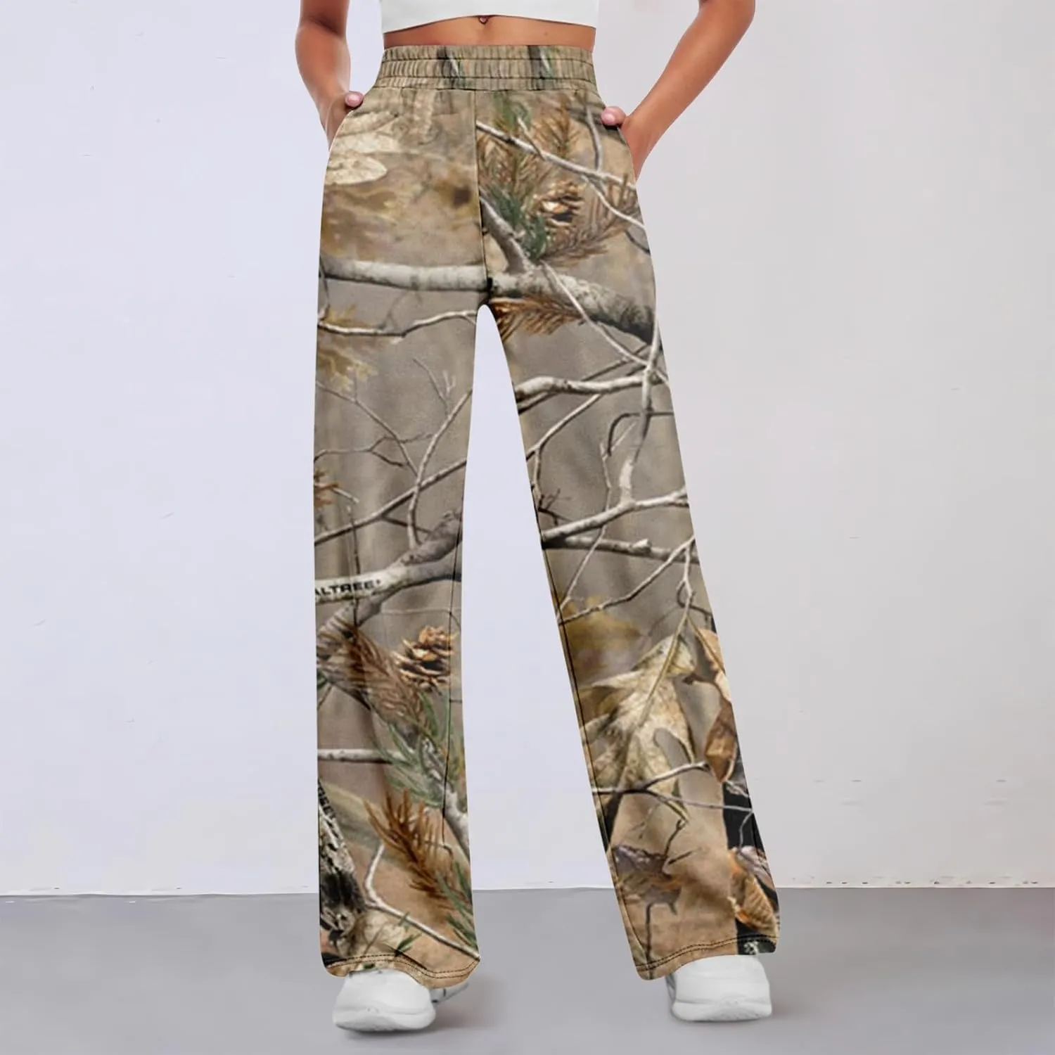 Camo Pants Womens Elastic Waisted Joggers Sweatpant Wide Leg Casual Baggy Sweatpants Camouflage Pant for Women