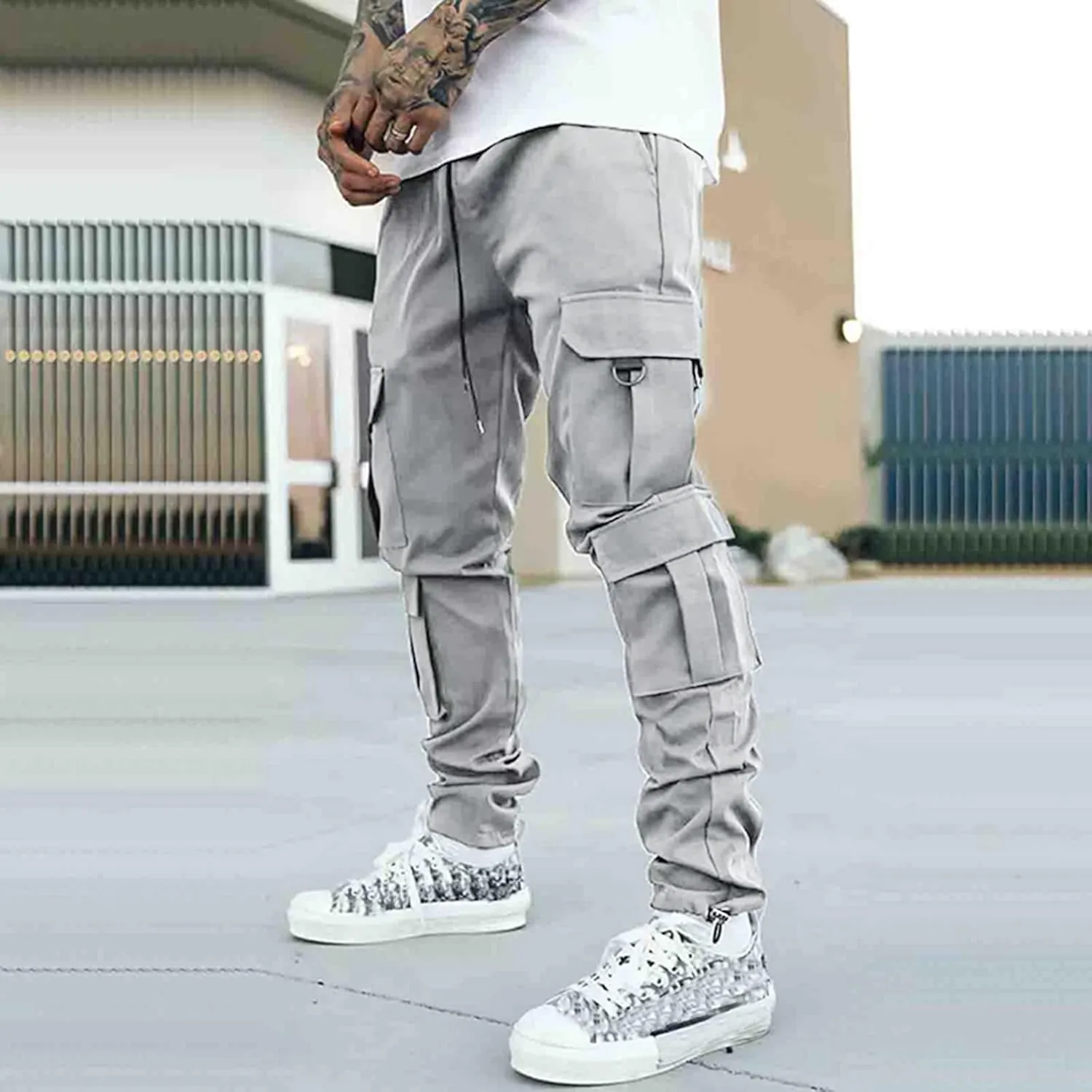 Cargo Pants for Men Relaxed Fit with Zipper Pockets Men's Cargo Fleece Jogger Sweatpant Mens Cargo Work Pants Relaxed