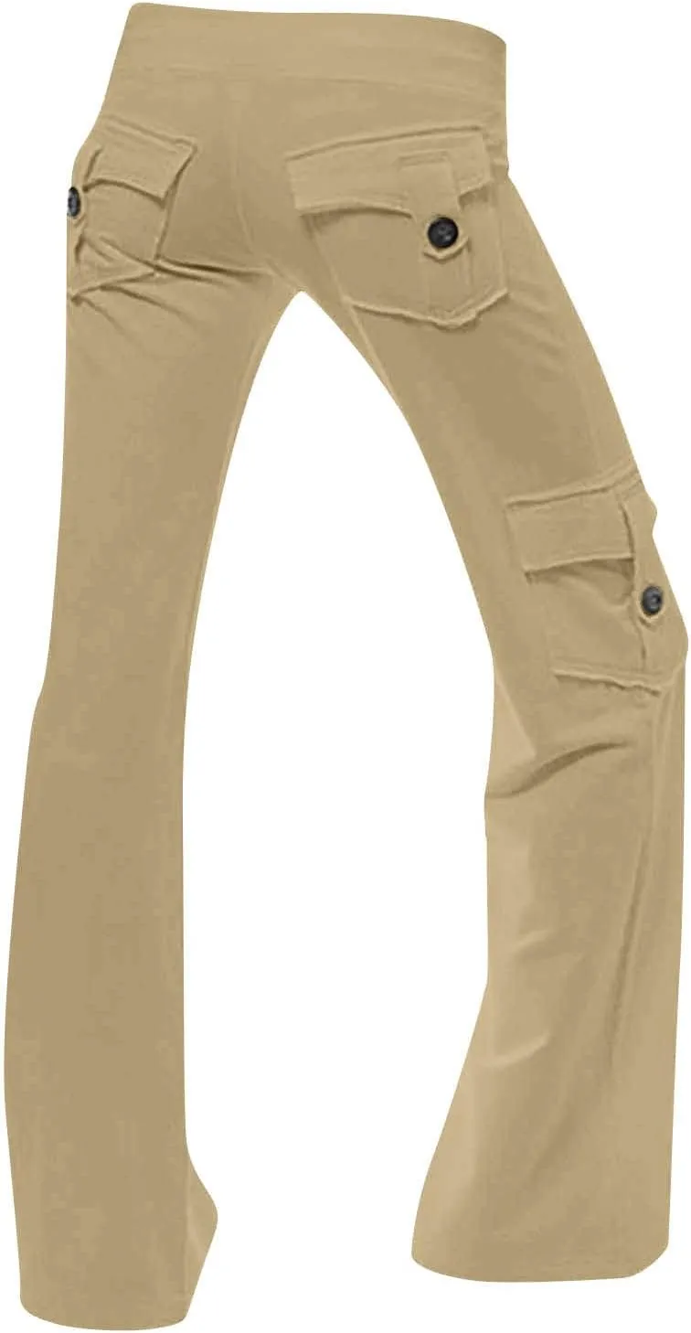Cargo Pants Women High Waist Baggy Pants with Pockets Y2K Straight Wide Leg Trousers Elastic Slacks Streetwear