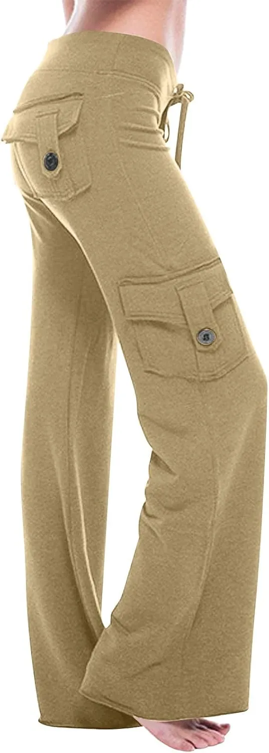 Cargo Pants Women High Waist Baggy Pants with Pockets Y2K Straight Wide Leg Trousers Elastic Slacks Streetwear