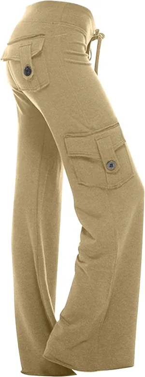 Cargo Pants Women High Waist Baggy Pants with Pockets Y2K Straight Wide Leg Trousers Elastic Slacks Streetwear