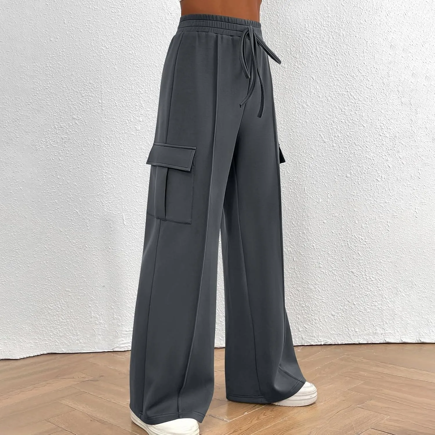 Cargo Sweatpants for Women Baggy Athletic Fleece Lined Joggers with Pockets Workout Wide Leg High Waisted Trousers