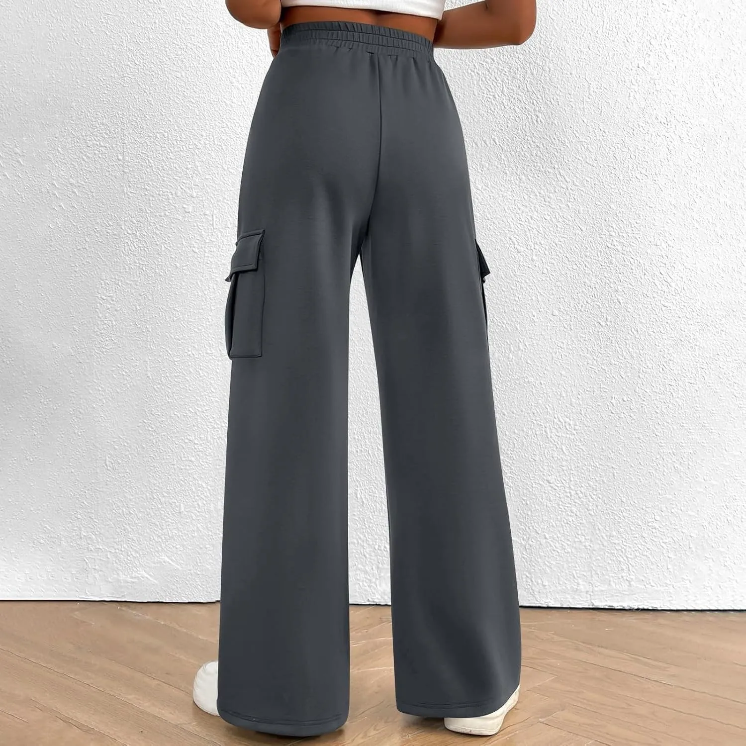 Cargo Sweatpants for Women Baggy Athletic Fleece Lined Joggers with Pockets Workout Wide Leg High Waisted Trousers
