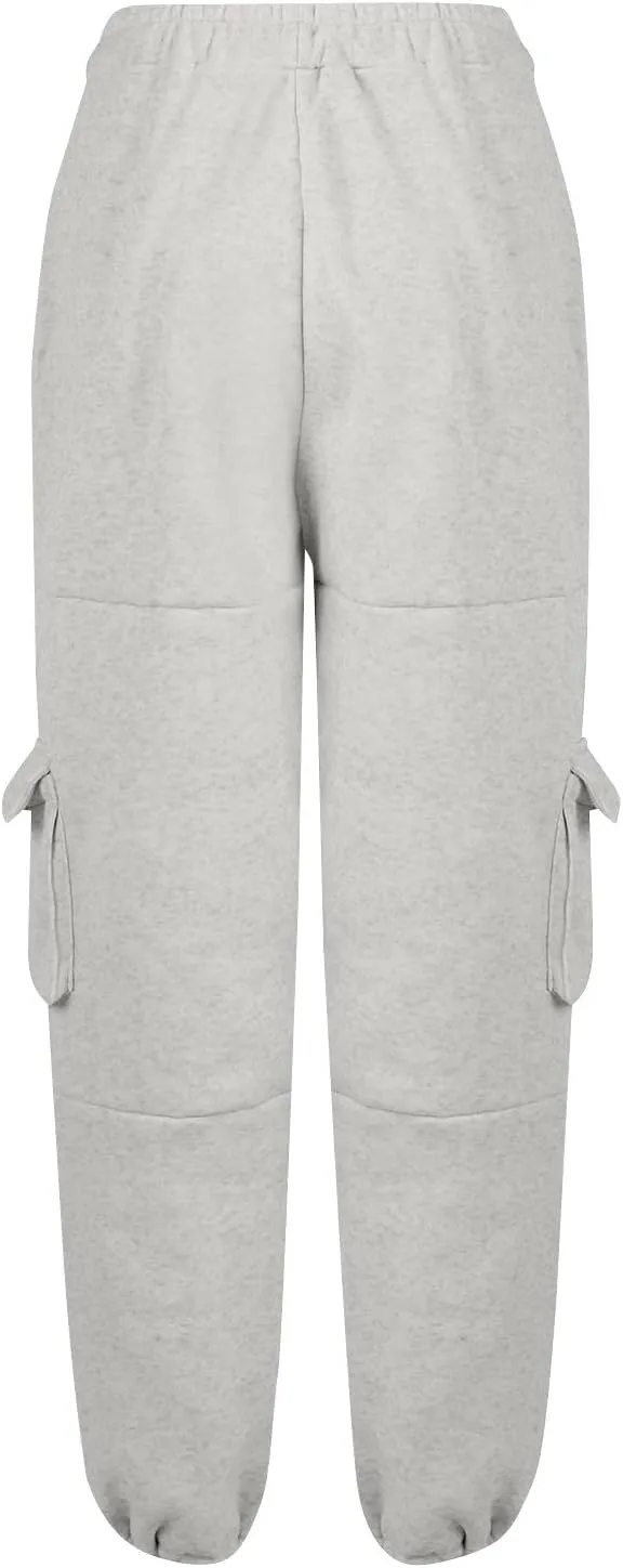 Cargo Sweatpants for Women Baggy Fleece Lined High Waisted Joggers with Pockets Adjustable Bottom Athletic Pants
