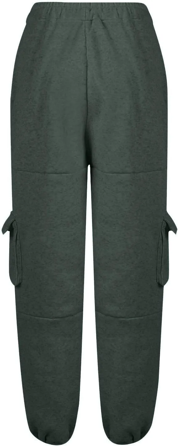 Cargo Sweatpants for Women Baggy Fleece Lined High Waisted Joggers with Pockets Adjustable Bottom Athletic Pants