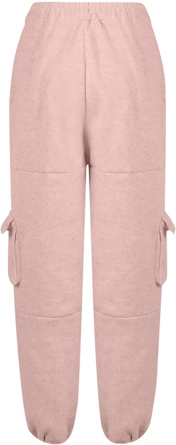 Cargo Sweatpants for Women Baggy Fleece Lined High Waisted Joggers with Pockets Adjustable Bottom Athletic Pants