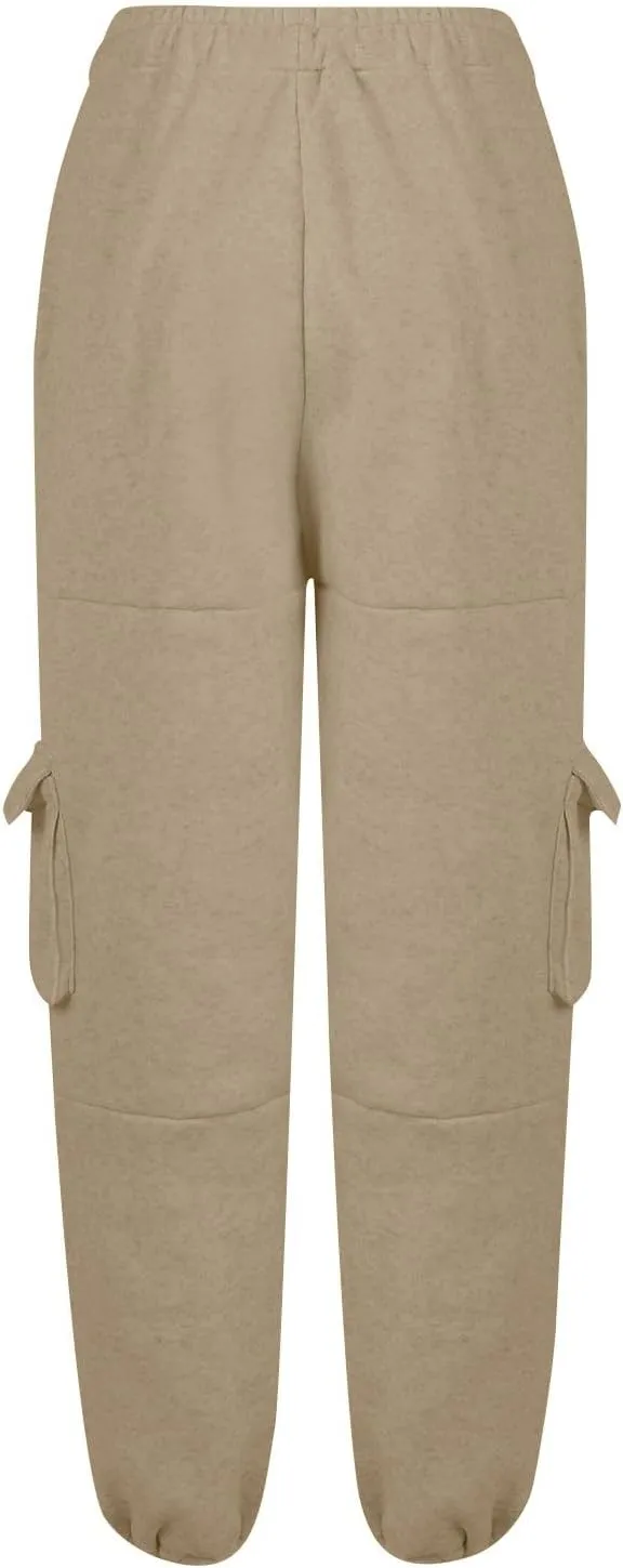 Cargo Sweatpants for Women Baggy Fleece Lined High Waisted Joggers with Pockets Adjustable Bottom Athletic Pants