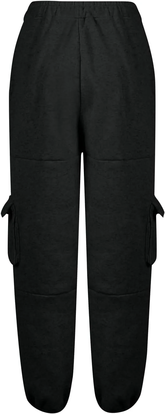 Cargo Sweatpants for Women Baggy Fleece Lined High Waisted Joggers with Pockets Adjustable Bottom Athletic Pants