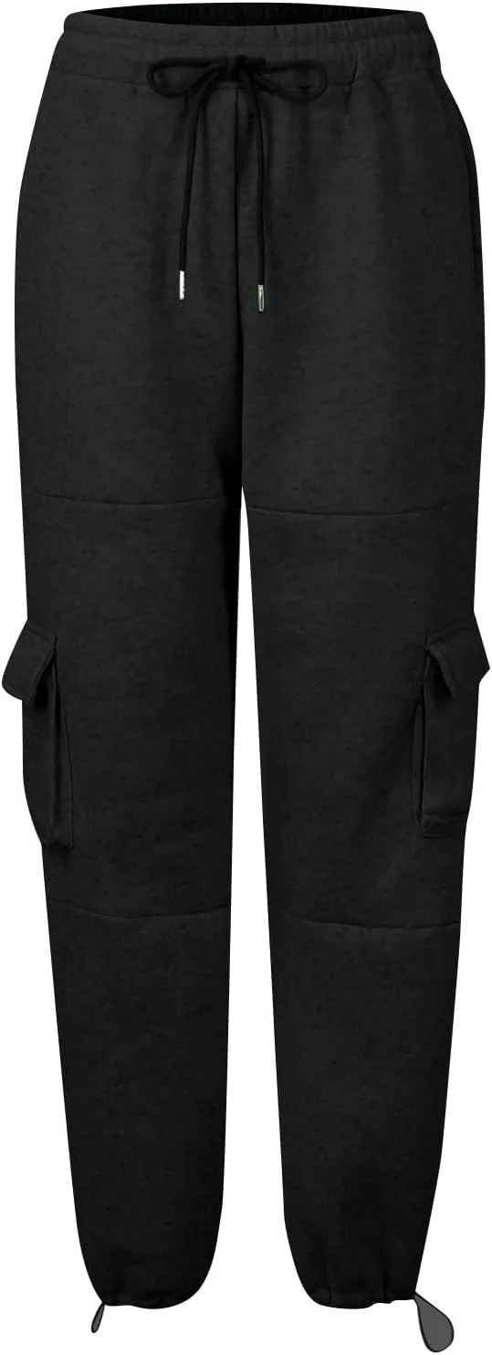 Cargo Sweatpants for Women Baggy Fleece Lined High Waisted Joggers with Pockets Adjustable Bottom Athletic Pants