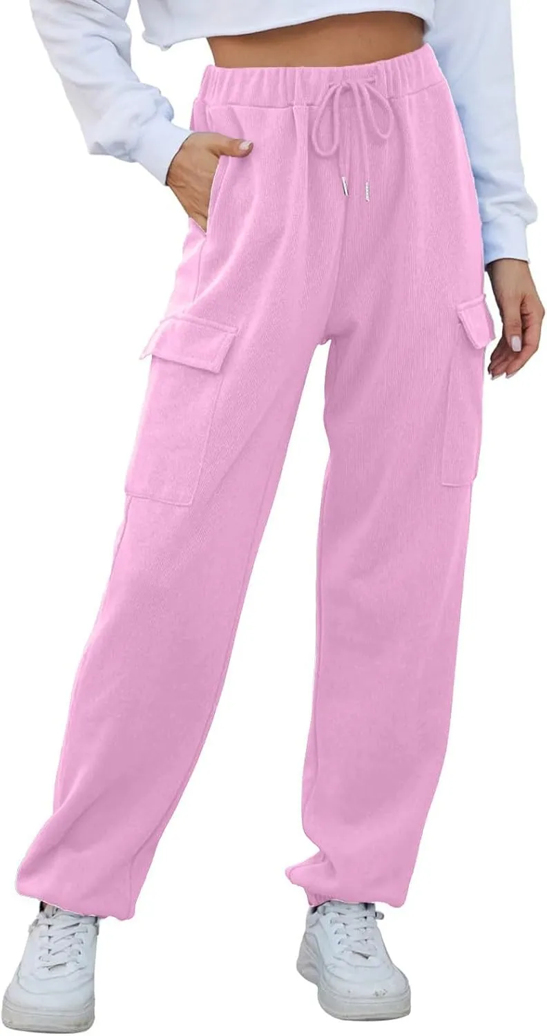 Cargo Sweatpants for Women High Waisted Drawstring Joggers Lounge Workout Loose fit Pants with Pockets