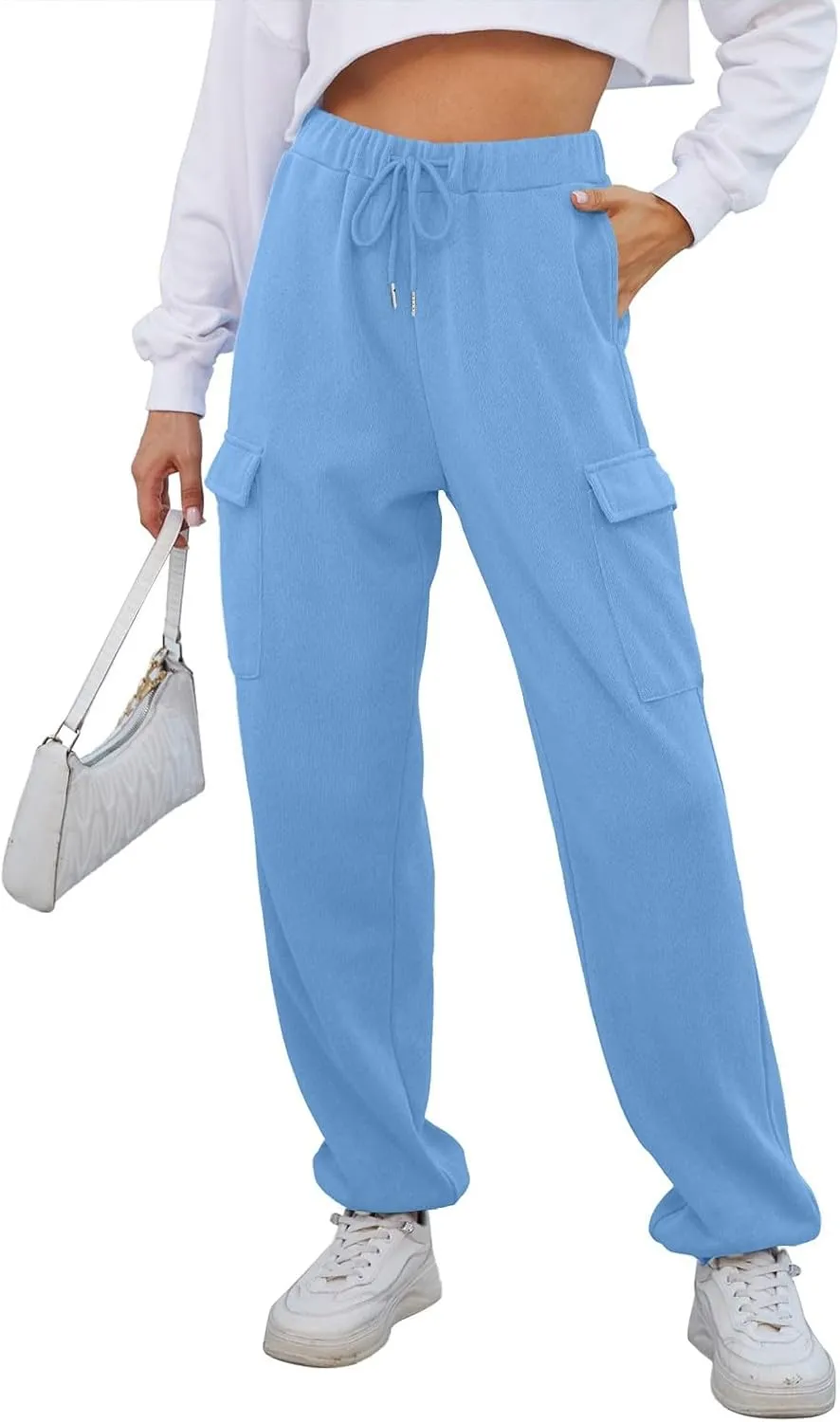 Cargo Sweatpants for Women High Waisted Drawstring Joggers Lounge Workout Loose fit Pants with Pockets