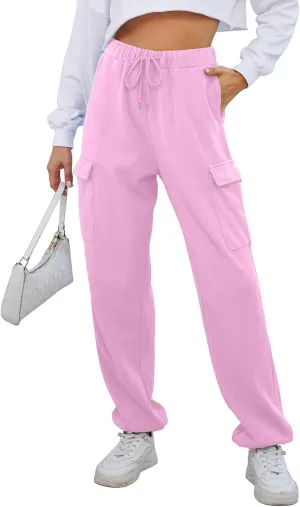 Cargo Sweatpants for Women High Waisted Drawstring Joggers Lounge Workout Loose fit Pants with Pockets