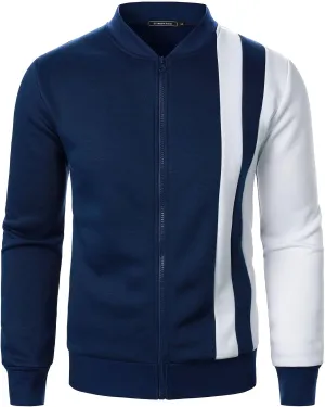 Casual Bomber Jackets for Men 2024 Trendy Colorblock Slim Fit Lightweight Waffle Varsity Jacket Fall Coat with Zipper