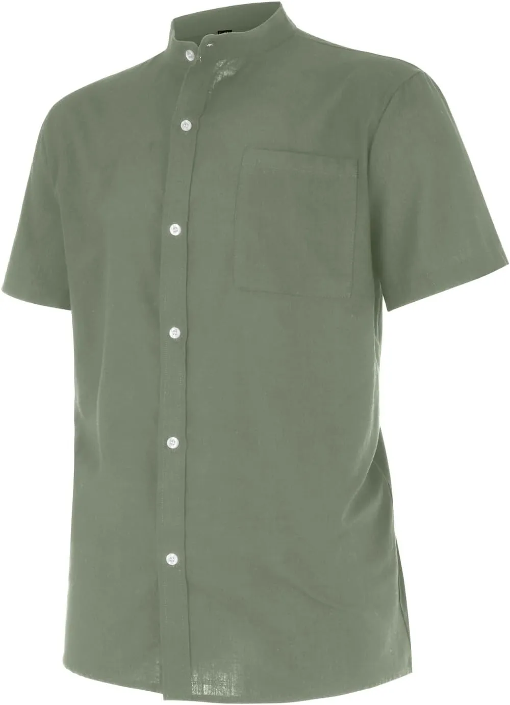 Casual Button Down Shirts for Men Banded Collar Short Sleeve T Shirt Regular Fit Summer Cuban Beach Tops with Pocket