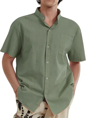 Casual Button Down Shirts for Men Banded Collar Short Sleeve T Shirt Regular Fit Summer Cuban Beach Tops with Pocket