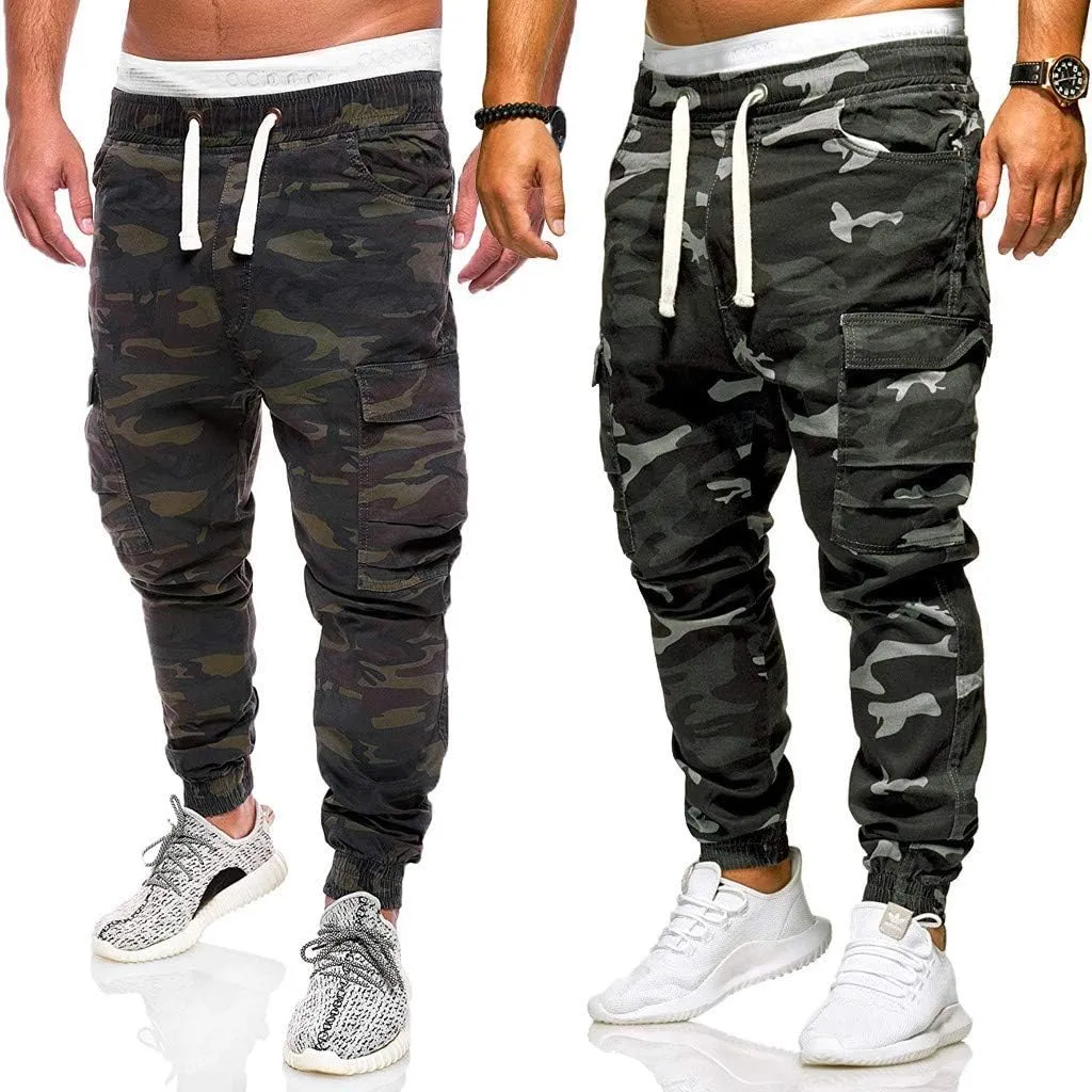 Casual Camo Joggers for Men Flap Pockets Cargo Sweatpant Lightweight Hiking Outdoor Drawstring Twill Ridge Tapered Streetwear