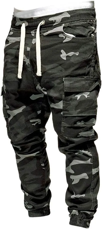 Casual Camo Joggers for Men Flap Pockets Cargo Sweatpant Lightweight Hiking Outdoor Drawstring Twill Ridge Tapered Streetwear