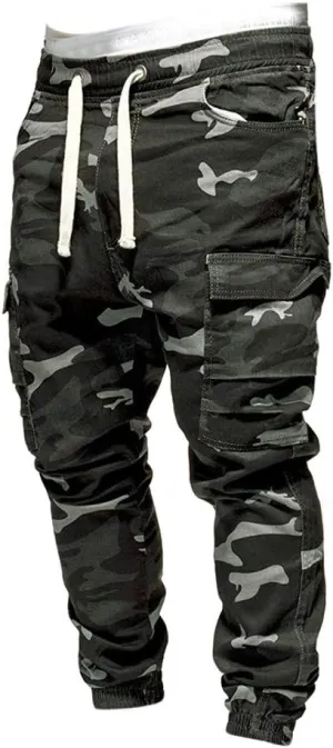 Casual Camo Joggers for Men Flap Pockets Cargo Sweatpant Lightweight Hiking Outdoor Drawstring Twill Ridge Tapered Streetwear