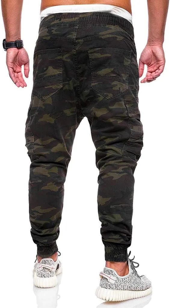 Casual Camo Joggers for Men Flap Pockets Cargo Sweatpant Lightweight Hiking Outdoor Drawstring Twill Ridge Tapered Streetwear
